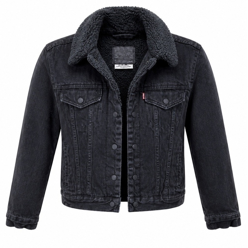 Levi's Sherpa Lined Denim Trucker Jacket Womens S Black Classic Streetwear